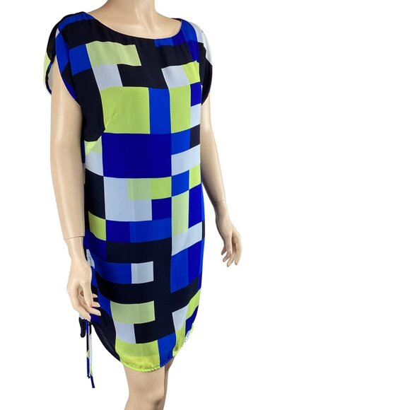 Milly of New York Dress‎ Size 8 Colorblock Geometric Print Blue Short Sleeve - Picture 3 of 8